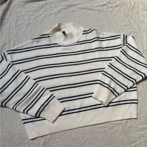 Divided Black and White Striped Turtleneck Sweater
